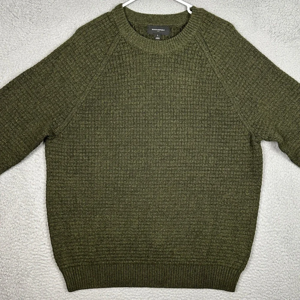 Banana Republic Sweater Mens Large Waffle Knit Olive Green Crew Neck Pullover